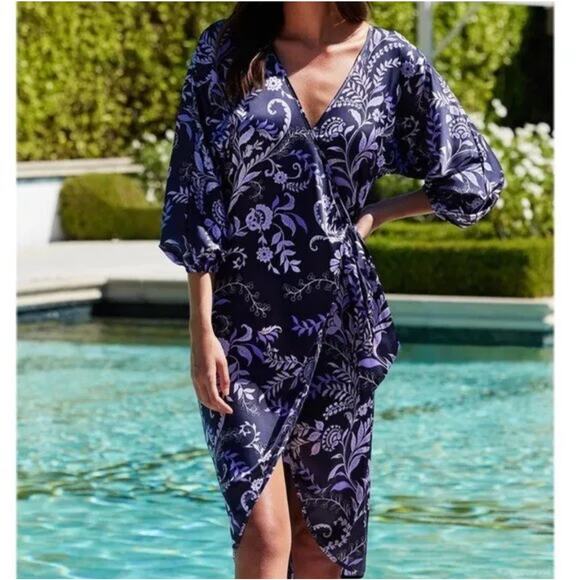 NWT! Misa Los Angeles Sylvia Floral Faux-Wrap Midi Dress - Size Small - Picture 1 of 12